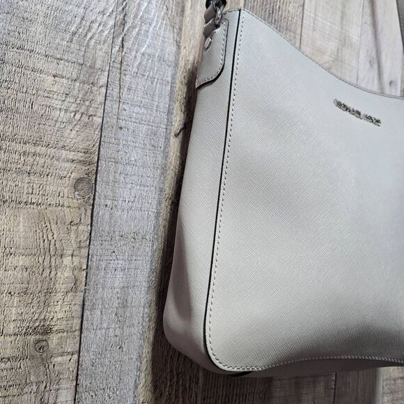 Michael Kors Jet Set Large Saffiano Leather Messenger Bag Grey Crossbody - Picture 5 of 12